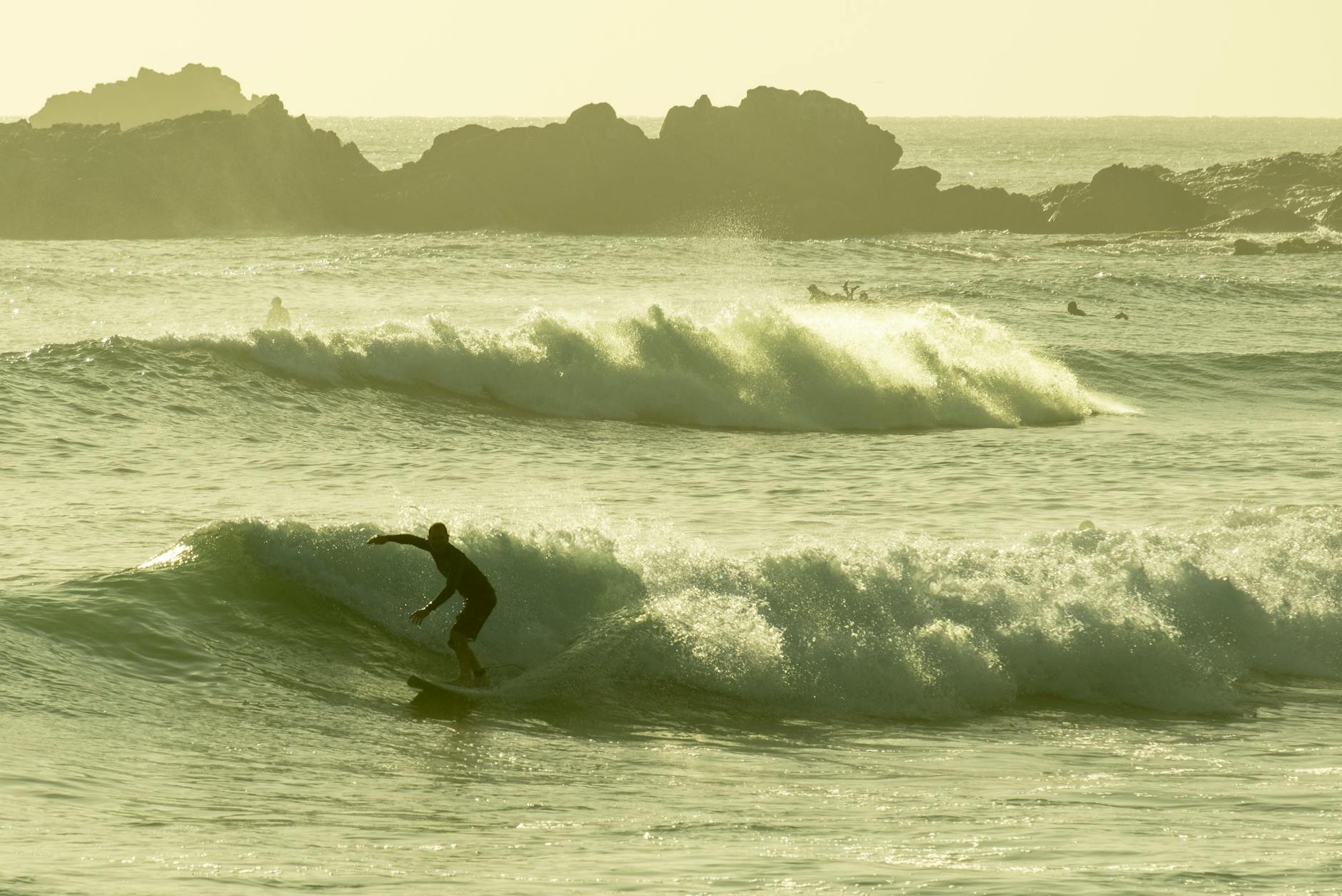 surfer riding waves at sunrise in port macquarie